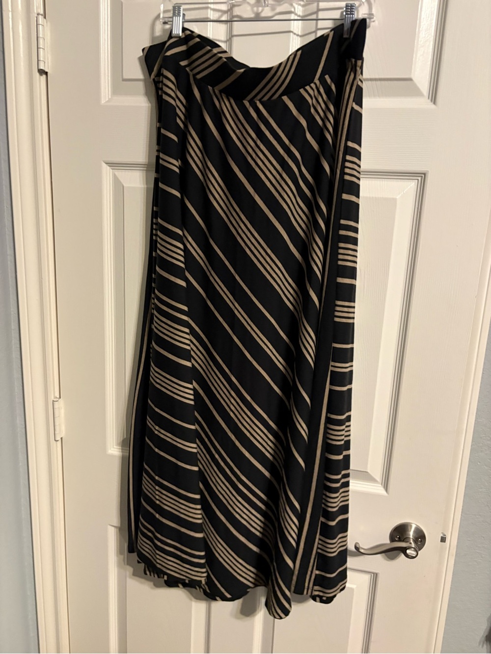 152- Cato Black and Tan Diagonal Stripe Maxi Skirt